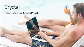  Presentation with swimming pool - Theme consisting of near swimming pool using laptop background and a sky blue colored foreground