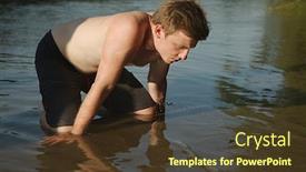  Presentation with water river - Slide set having young-man-observing-clam-squirting background and a tawny brown colored foreground