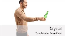  Presentation with beer bottle - Colorful theme enhanced with young man offering a bottle backdrop and a white colored foreground