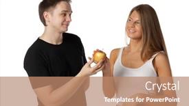  Presentation with white healthy food - Cool new theme with young-man-offers-an-apple backdrop and a coral colored foreground