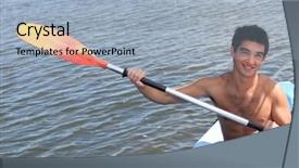  Presentation with kayak - Presentation theme featuring young man on a kayak background and a light blue colored foreground