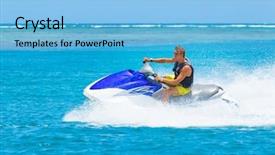  Presentation with ski - Presentation design consisting of young man on jet ski background and a light blue colored foreground