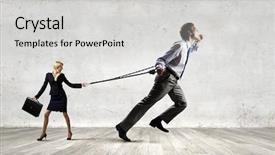  Presentation with lead - Beautiful slide set featuring woman trying to escape backdrop and a light gray colored foreground