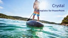  Presentation with under water - Beautiful slide deck featuring young man on paddleboard half backdrop and a sky blue colored foreground
