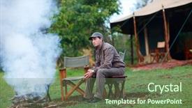  Presentation with campfire - Audience pleasing PPT theme consisting of safari vacation sitting near backdrop and a ocean colored foreground