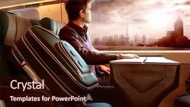  Presentation with train - Slide set having young man on the train background and a wine colored foreground