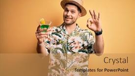  Presentation with cocktail party - Colorful PPT layouts enhanced with young-man-on-vacation-wearing backdrop and a coral colored foreground