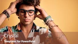  Presentation with colorful hands - Presentation theme featuring young-man-on-vacation-wearing background and a tawny brown colored foreground