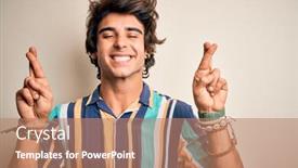  Presentation with hope - Cool new slide deck with young-man-on-vacation-wearing backdrop and a coral colored foreground