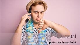  Presentation with hawaiian - Beautiful PPT layouts featuring young-man-on-vacation-wearing backdrop and a lemonade colored foreground
