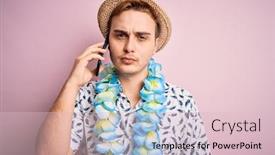  Presentation with hawaiian - PPT theme featuring young-man-on-vacation-wearing background and a lemonade colored foreground