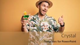  Presentation with cocktail party - Slides with young-man-on-vacation-wearing background and a yellow colored foreground