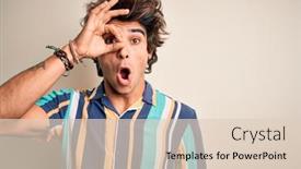  Presentation with colorful eye - Beautiful slide deck featuring young-man-on-vacation-wearing backdrop and a lemonade colored foreground