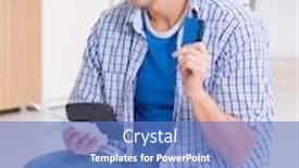  Presentation with budget - PPT theme having young man overspending his budget in refurbishment project background and a teal colored foreground