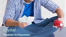  Presentation with budget - Amazing theme having young-man-overspending-his-budget backdrop and a ocean colored foreground