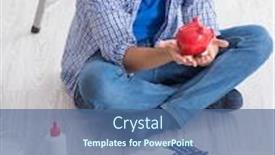  Presentation with budget - Slide set with young-man-overspending-his-budget background and a ocean colored foreground