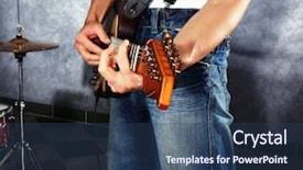  Presentation with music man in suit guitar - Presentation theme with young man paying guitar closeup background and a ocean colored foreground