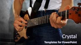  Presentation with guitar - Presentation design having young man paying guitar closeup background and a wine colored foreground