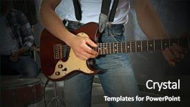  Presentation with man in suit guitar - PPT layouts having young man paying guitar closeup background and a wine colored foreground