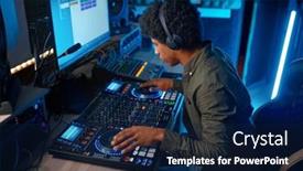  Presentation with radio station - Slides enhanced with young-man-paying-music background and a navy blue colored foreground