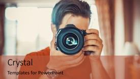  Presentation with selfie - Audience pleasing PPT layouts consisting of young man photographer making selfie backdrop and a red colored foreground