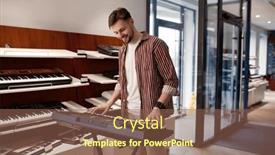  Presentation with piano - PPT theme with young-man-pianist-performing background and a violet colored foreground