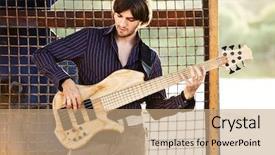  Presentation with bass guitar - Presentation theme with young man play bass guitar background and a coral colored foreground
