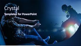  Presentation with video game - Slide set consisting of young man playing american football video game background and a navy blue colored foreground