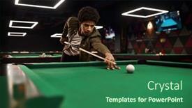  Presentation with billiard - Slides featuring young-man-playing-billiard background and a ocean colored foreground