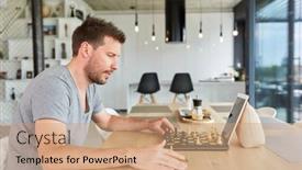  Presentation with chat - Colorful theme enhanced with young-man-playing-chess backdrop and a coral colored foreground