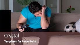  Presentation with computer games - Slides enhanced with young man playing computer games late at night background and a violet colored foreground