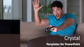  Presentation with computer games - Audience pleasing PPT theme consisting of young man playing computer games late at night backdrop and a tawny brown colored foreground