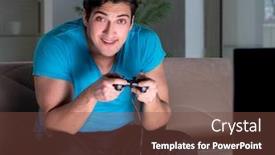  Presentation with computer games - Slide set consisting of young man playing computer games late at night background and a tawny brown colored foreground