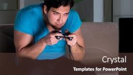  Presentation with computer games - Slide set featuring young man playing computer games late at night background and a tawny brown colored foreground