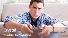  Presentation with computer games - Presentation design having young-man-playing-computer-games background and a coral colored foreground