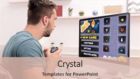  Presentation with game - Presentation design having young man playing computer games background and a lemonade colored foreground