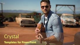  Presentation with guitar - Audience pleasing presentation theme consisting of young-man-playing-guitar backdrop and a tawny brown colored foreground