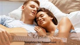  Presentation with guitar - Audience pleasing PPT theme consisting of young-man-playing-guitar backdrop and a coral colored foreground