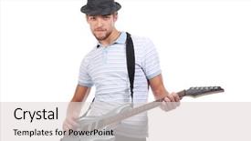  Presentation with man in suit guitar - Cool new presentation theme with young man playing his guitar backdrop and a  colored foreground