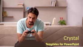  Presentation with home - Slide deck having young-man-playing-joystick-games background and a tawny brown colored foreground