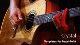  Presentation with acoustic - Audience pleasing presentation theme consisting of young man playing on acoustic guitar close up backdrop and a wine colored foreground