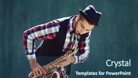  Presentation with young children playing multicultural - Cool new theme with young man playing on saxophone backdrop and a ocean colored foreground