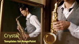  Presentation with mirror reflection - Slide set having young-man-playing-saxophone background and a tawny brown colored foreground