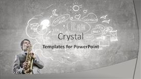  Presentation with young children playing multicultural - Colorful PPT theme enhanced with young-man-playing-saxophone backdrop and a light gray colored foreground