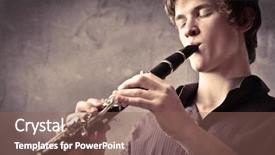  Presentation with clarinet - Slides with music lessons - young man playing the clarinet background and a violet colored foreground