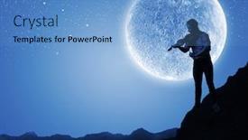  Presentation with night sky nighttime moon - Audience pleasing theme consisting of young man playing violin at night under moon light backdrop and a teal colored foreground