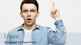  Presentation with great idea - Audience pleasing presentation theme consisting of young-man-pointing-a-great backdrop and a light blue colored foreground