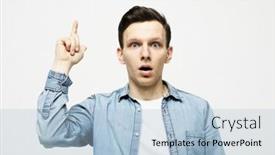  Presentation with great idea - PPT layouts enhanced with young-man-pointing-a-great background and a light blue colored foreground