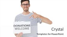  Presentation with donation - Presentation featuring young man pointing at donation background and a white colored foreground