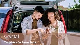  Presentation with map - Colorful PPT theme enhanced with young-man-pointing-at-map backdrop and a coral colored foreground